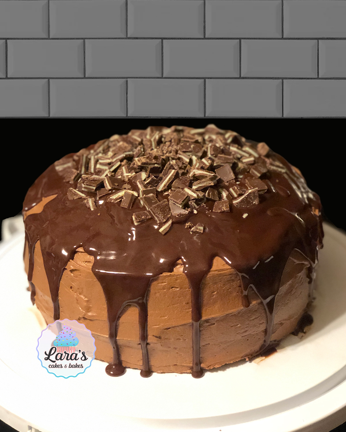Chocolate cake with Andes mints, chocolate mint buttercream, and chocolate ganache