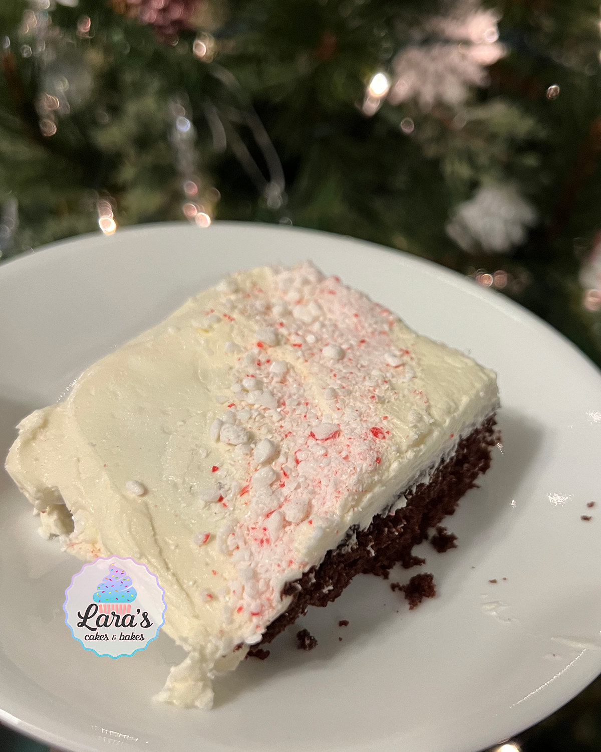 Holiday chocolate peppermint half-sheet cake with peppermint buttercream
