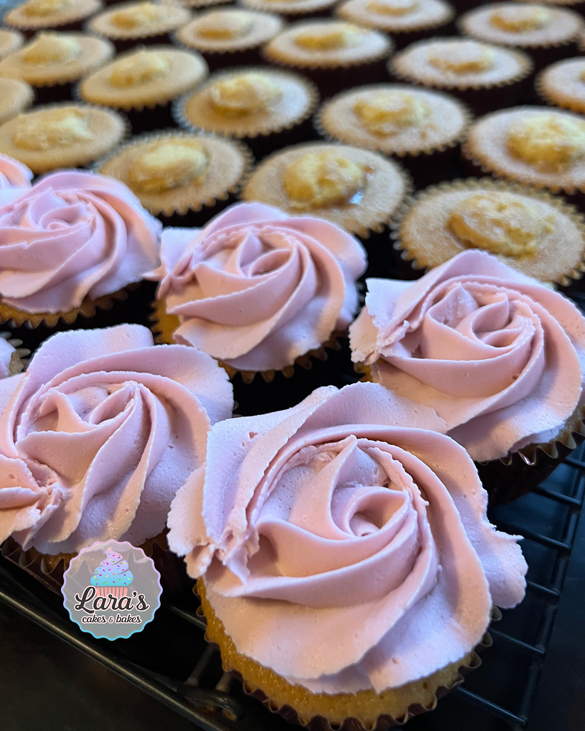Caramel filled cupcakes with buttercream roses