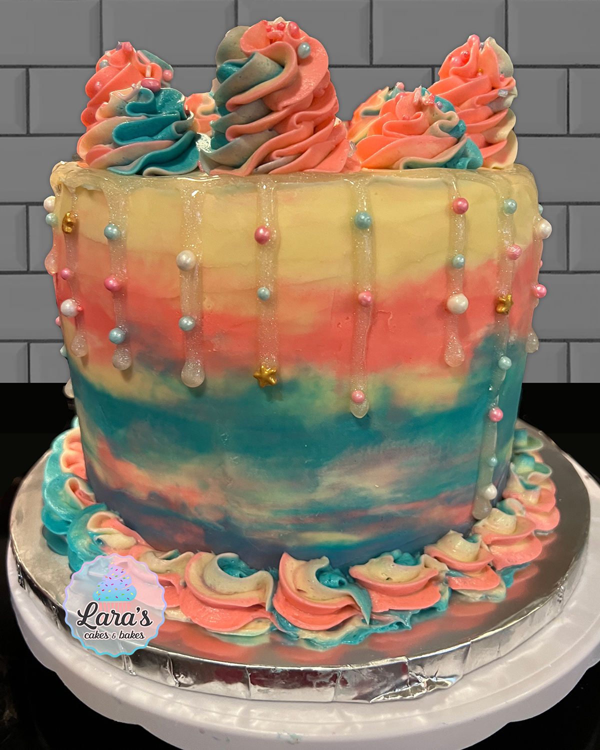 Surprise candy center chocolate and vanilla gender reveal cake