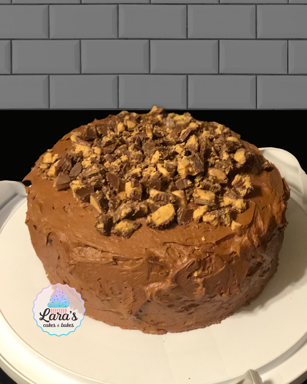 Two layer eight inch chocolate peanut butter cup cake